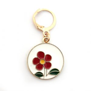Marqueur de maille médaillon fleur rouge