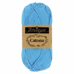 La palette bleus clairs du Scheepjes Catona regroupe 12 coloris harmonieux dans un coton mercerisé doux, brillant et certifié EN71-3. Disponible en trois grammages — 50g, 25g et 10g — pour t'adapter à tous tes projets, du grand ouvrage aux petites touches multicolores.