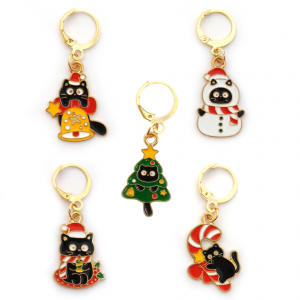 4 marqueurs de maille avec des chats dans une ambiance noel