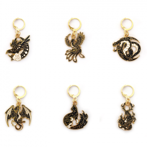 6 Marqueurs de maille Animaux Fantastiques pour crochet : serpent, phenix, dragon, chat, corbeau, cerf