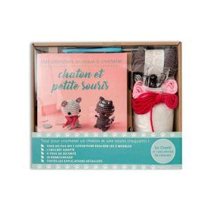 kit à crocheter pour réaliser un chat et une souris en amigurumi