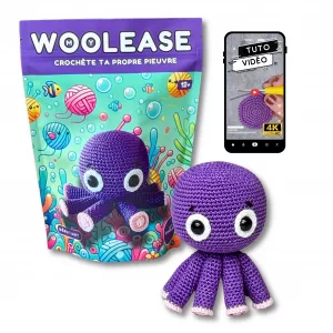 Découvre le Kit de Crochet Coraline la Pieuvre : un kit complet pour créer une pieuvre élégante avec des tutos vidéo et des accessoires. Prêt.e à plonger ?