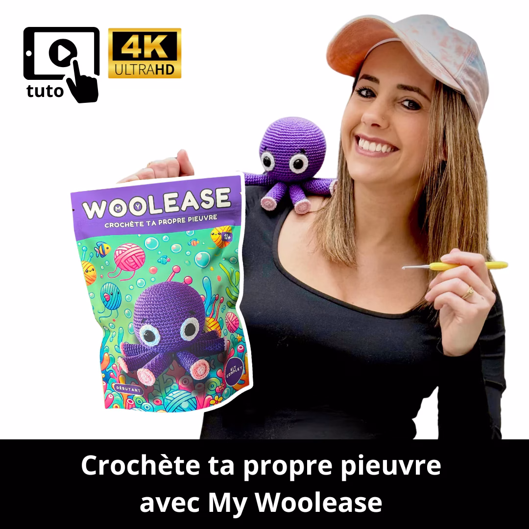 Découvre le Kit de Crochet Coraline la Pieuvre : un kit complet pour créer une pieuvre élégante avec des tutos vidéo et des accessoires. Prêt.e à plonger ?
