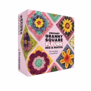 Découvre le coffret Crochet Granny Square Fleurs Mix & Match : 50 modèles fleuris à plat ou en relief + livret explicatif. Idéal pour tous niveaux !