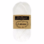 Découvrez le fil coton blanc Scheepjes Catona en 50g, 25g et 10g. Coton mercerisé certifié EN71-3, 10 coloris harmonieux pour tous tes projets crochet et tricot.