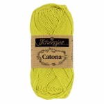 La palette verts clairs du Scheepjes Catona regroupe 14 coloris harmonieux dans un coton mercerisé doux, brillant et certifié EN71-3. Disponible en trois grammages — 50g, 25g et 10g — pour t'adapter à tous tes projets, du grand ouvrage aux petites touches multicolores.