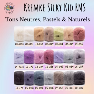Découvre le Kremke Silky Kid RMS : un fil mohair soie certifié Responsible Mohair Standard, ultra-doux, en tons neutres et pastels. 210 m / 25 g.