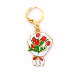 Marqueurs de maille bouquet de tulipes : un bouquet de tulipes rouges en émail doré pour crocheter et tricoter avec élégance. Délicat, lumineux et collector !